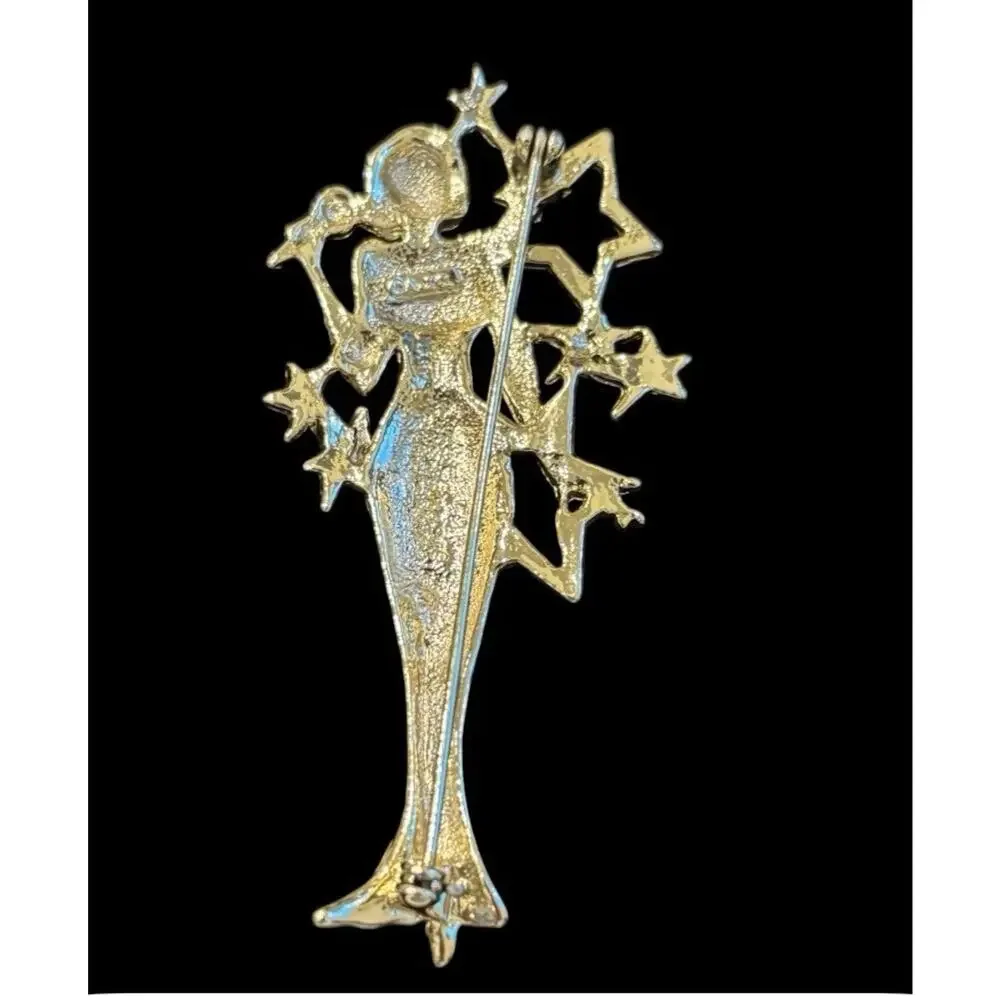3” AJC Gold Tone Pageant Vocalist Statement Brooch
